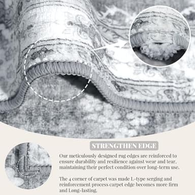 MUJOO Grey Round Rug 9ft,Large Circle Washable Area Rugs for Bedroom Living Room Bathroom,Boho Non Slip Circular Carpet,Floral - Image 7