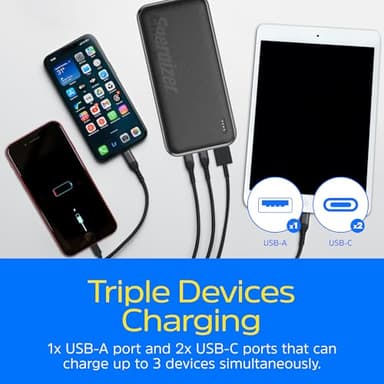 Energizer 10000mAh Poratable Charger Fast Charging 22.5W Power Bank with 3 Outputs Battery Pack Charger for iPhone 16 15 14 13 12, Samsung, Google, iPad, Tablet and More_UE10055PQ - Image 3