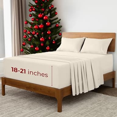 Mellanni Extra Deep Full Sheets - 4 PC Iconic Collection Bedding - Hotel Luxury, Ultra Soft, Cooling Bed Sheets - Wrinkle, Fade, Stain Resistant (Full, Golden Ivory) - Image 1
