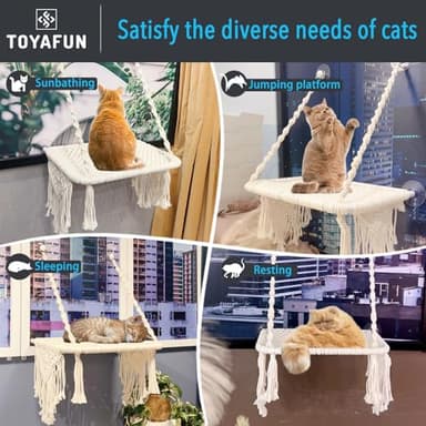 TOYAFUN Cat Window Perch for Indoor Cats - Breathable Hammock with 4 Strong Suction Cups - Boho Bed with Solid Metal Frame for Cats & Kittens Inside - Maximum Hold Up to 40lbs - Image 3