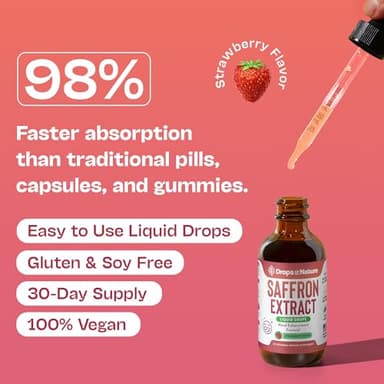 Saffron Supplements – Vegan, Fast Absorption Liquid Drops – Made with Pure Saffron Extract – Mix with Drinks Daily – Supports Eye Health, Emotional Balance & Antioxidant Level Boost (Strawberry, 60mL) - Image 3
