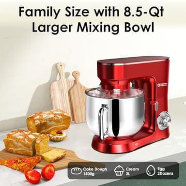 Kitchen in the Box Stand Mixer, 900W 8.5 QT Kitchen Electric Mixer, 10-Speed Large Capacity Tilt-head Food Mixer with Dough Hook, Wire Whip, Flat Beater & Splash Guard (Red) (Renewed) - Image 3