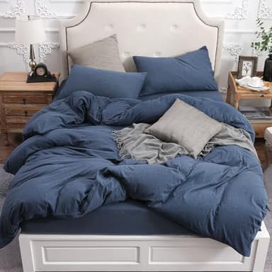 PURE ERA Jersey Knit Duvet Cover Set 100% T-Shirt Cotton Super Soft Comfy 2pc Bedding Set with Zipper Closure (Heather Navy Blue,Twin) - Image 1