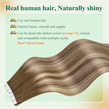 Easyouth 18 Inch Tape in Extensions Human Hair Balayage Seamless Tape in Hair Extensions Ombre Dark Brown to Blonde with Brown Hair Extension Real Human Hair Tapes in for Women 40g 20pcs - Image 5