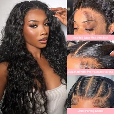 Nsvnsv 13x6 Deep Wave Lace Front Wigs Human Hair HD Full Lace Frontal Wigs Pre Plucked Bleached Knots 180% Density Deep Curly Human Hair Wig Natural Color 32Inch - Image 3