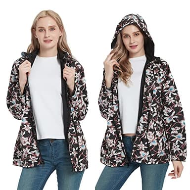 RISISSIDA Women Casual Reversible Lightweight Jacket with Hood Spring Fall,Transition Zipper Up Waterproof Raincoat Black M - Image 4