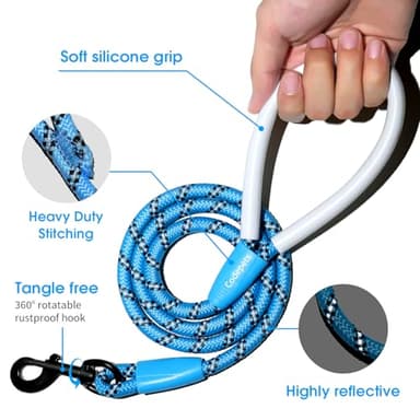 Codepets Detachable 2/5" Slip Lead, 4FT 6FT 8FT with Comfortable Silicone Handle Strong Rope Leash for Large Medium Small Dogs No Pull Highly Reflective Pet Training Leash (Blue-Black, 8FT) - Image 3