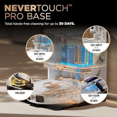 Shark Robot Vacuum & Mop Combo, PowerDetect NeverTouch Pro,Self-Emptying,Self-Refill with Self-Clean Pad Wash & Dry, 60-Day Debris Capacity,30-Day Refill Tank, 5PowerDetect Technologies,White,AV2800ZE - Image 3