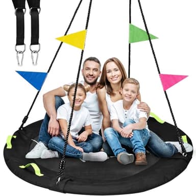 HeyZoo Tree Swing, 60 inch Larger Saucer Swing for Whole Family, 900lbs Weight Capacity, with Adjustable Hanging Straps, for Outdoor Backyard, Gifts for Kids, Black - Image 1