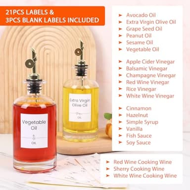 Alotpower Olive Oil Dispenser Bottles Set - 2 Pack 500ml Empty Kitchen Oil Containers with Gold Lids & 24 Labels, Round Oil & Vinegar Dispenser for Cooking - Image 6