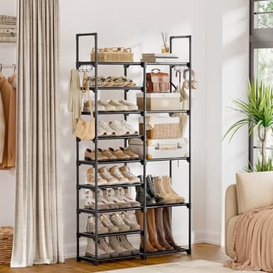 WOWLIVE 9 Tiers Shoe Rack Shoe Storage Shoe Organizer 30-35 Pairs Shoe Tower Unit Shelf Durable Metal Pipes with Plastic Connectors Stackable Cabinet Black(SSS2B9) - Image 4