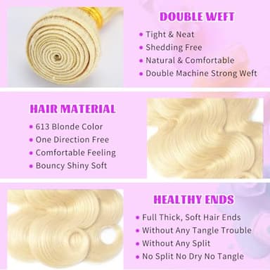 613 Bundles Blonde Bundles Human Hair 28 Inch 613 Body Wave bundles 100% Unprocessed 12A Grade Brazilian Virgin Hair Bundles 1 Bundle Human Hair 613 Blonde Bundle Human Hair Extensions for Women - Image 3