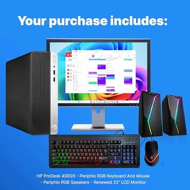 HP 400G5 ProDesk Desktop PC | Windows 11 Pro | Intel i5-8500 | 16GB RAM - 250GB NVME + 500GB SSD | 22" Monitor | RGB Speakers + Keyboard/Mouse | AX200 WiFi + BT | Home Office Computer (Renewed) - Image 4