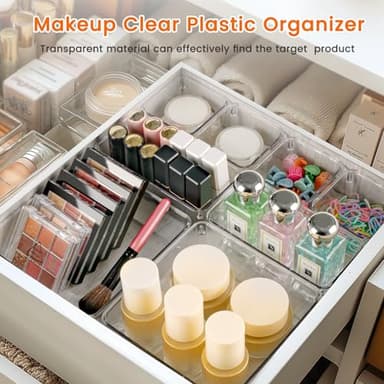 Criusia Drawer Organizer, 18 Pack Large Clear Plastic Kitchen Drawer Organizers Set, 6 Size Versatile Bathroom and Vanity Drawer Organizer Trays, Storage Bins for Makeup, Bedroom, Kitchen Utensils - Image 6