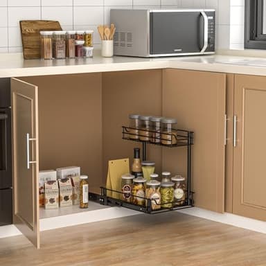 LAMU Under Sink Organizer, Pull Out Cabinet Organizer with Upgraded Slides, Slide Out Sink Shelf Cabinet Storage Shelves, Storages for Kitchen Bathroom - Image 9
