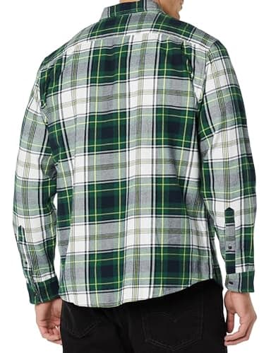 Amazon Essentials Men's Long-Sleeve Flannel Shirt (Available in Big & Tall), Green White Plaid, Large - Image 5