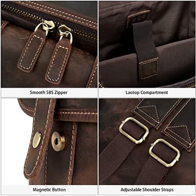 BOSTANTEN Leather Backpack for Men 15.6 inch Laptop Backpack Vintage Travel Office Bag Large Capacity Shoulder Bag Coffee - Image 6