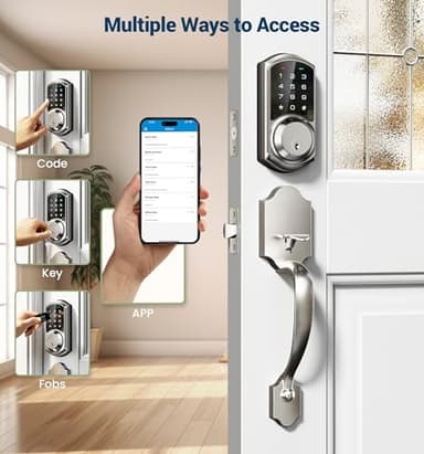 Veise Smart Front Door Lock Set, App Control, Keyless Entry Deadbolt with Lever Handle, Electronic Digital Touchscreen Keypad, Auto Lock, Easy Install, Satin Nickel - Image 2