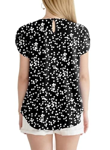 Dokotoo Womens Summer Tops Oversized Short Sleeve Blouses for Women 2025 Casual Scoop Neck Alicia Floral PrintLoose Fit Casual Blouse T Shirts Plain Tee Curved Keyhole Tunic Black XL - Image 3