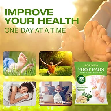 AOSORW Natural Herbal Foot Pads - 100 Pack Ginger Oil & Bamboo Charcoal Premium Foot Care Patches - Relieves Stress and Fatigue - Improves Sleep and Supports Body Cleansing - Image 2