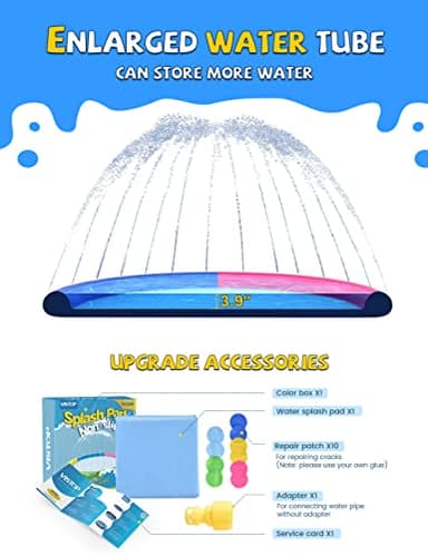 VISTOP Non-Slip Splash Pad for Kids, Thicken Sprinkler Pool Summer Outdoor Water Toys - Fun Backyard Fountain Play Mat for Baby Girls Boys Children or Pet Dog (77 inch, Red&Yellow&Green&Blue) - Image 6