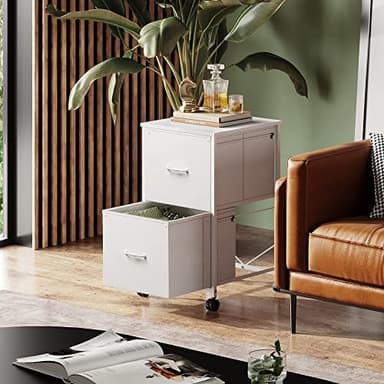 DEVAISE 2 Drawer Mobile File Cabinet, Rolling Printer Stand with Open Storage Shelf, Fabric Vertical Filing Cabinet fits A4 or Letter Size for Home Office, White - Image 2