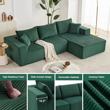 Weture 108” Modular Sectional Sofa, Cloud Sectional Couch with Deep Seat, Modern Modular L-Shape Sofa with Chaise,Upholstered Couches for Living Room Bedroom (Corduroy, Green) - Image 4