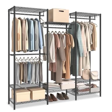 SONGMICS Portable Wardrobe Closet Heavy Duty Clothes Rack, Freestanding Closet Organizer,15.8 x 68.9 x 70.9 inches,Metal Garment Rack with Adjustable Wire Shelves, Dividable, Ink Black ULGR431B01 - Image 1