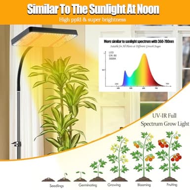 GroCruiser Grow Light with Tripod Stand and Timer, Sunlight Full Spectrum Grow Lights for Seed Starting, 25W 2000Lm LED Growing Lamps for Tall Plants, Bonsai Tree, Height Adjustable 12"-48" - Image 5