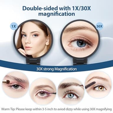 B Beauty Planet 30X Magnifying Mirror, Hand Mirror with Handle, Double Sided Hand Mirror with 30X/1X Magnification, Travel Essential Portable Foldable Makeup Mirror for Precision Makeup Black - Image 2