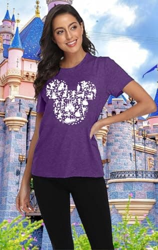 Women Graphic Shirts Magical Shirt for Women Castle Kingdom Fairy Graphic Tshirt Summer Casual Short Sleeve Halloween Tee Tops-L (Dark Purple) - Image 3