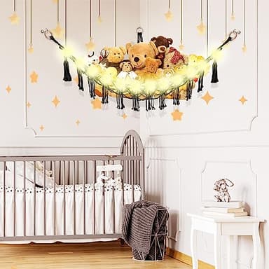 CERETIA Stuffed Animal Hammock with LED Light, Toy Hammock for Stuffed Animals Storage for Kids Room Decor, Stuffed Animal Hammock Corner, Black - Image 2