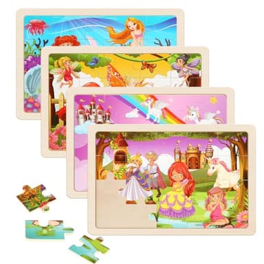 Wooden Puzzles Toys for Kids Ages 3-5, Set of 4 Packs with 20-Piece Unicorn Mermaid Princess Wood Jigsaw Puzzles, Preschool Educational Brain Teaser Toys for Girls 3 4 5 6 Years Old. - Image 1