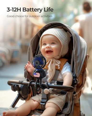 Koonie Astronaut Portable Stroller Fan, Baby-Safe Clip-on with Detachable Flexible Tripod, Rechargeable Battery-Operated, 3-Speeds, 270° Rotation - Ideal for Car Seats, Cribs, Treadmills, Travel - Image 3