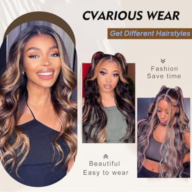 Mayouda Long V Part Body Wavy Wig With Black With Highlight Brown Upgrade U Part Synthetic Water Wavy Wigs for Black Women Full Head Clip In Hair Glueless Synthetic Wigs (Black Mix Brown) - Image 7