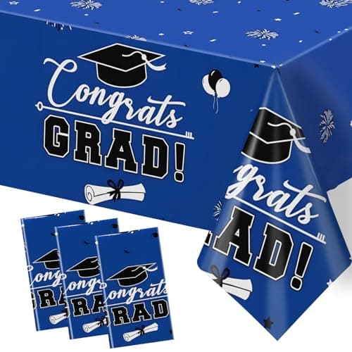FLUBARE Graduation Tablecloth Party Decorations 2025, Gongrats Grad Tablecover for Class of 2025 Graduation Party Supplies, Class Blue Table Cloths, 54" x108" (Blue) - Image 1