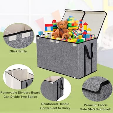YOLOXO Large Kids Toy Box Chest Storage organizer with Double Flip-Top Lid - Collapsible Sturdy Toy Organizers And Storage Bins With Big Handles For Nursery, Playroom, 26.8"x13.8"x16"(Grey) - Image 4