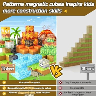 Dinosaur Toys Magnetic Blocks-Build Mine Magnet World Volcano Edition Kids Toy for 3+ Year Old Boys and Girls Building Blocks Toddler Toys Games Through Jurassic Learning Sensory Toy Gifts - Image 6