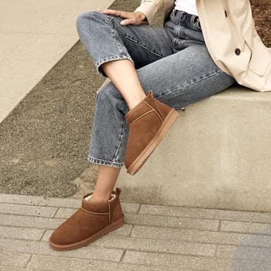 DREAM PAIRS Ankle Winter Mini Boots for Women Genuine Suede Faux Fur Lining Water Resistant Warm Snow Boots Slip On Memory Foam Comfort Booties FuzzyClassic,Size 7.5,Chestnut,SDSB2405W - Image 7