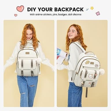 LOVEVOOK School Backpack for Teen Girls, Student Backpack Purse for 14-16 Teenage, Cute Kid Bookbag, Back to School Backpacks Fit 15.6 Inch Laptop, Large College Travel Bag, Beige-khaki - Image 6