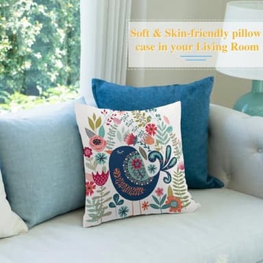 Catoon Spring Bird Luxury Velvet Pillow Cover 18x18 Inch Decorative Cushion Cases with Unique Bright Prints - Soft Comfortable & Hypoallergenic - Perfect for Sofa Bed and Home Decor - Image 5
