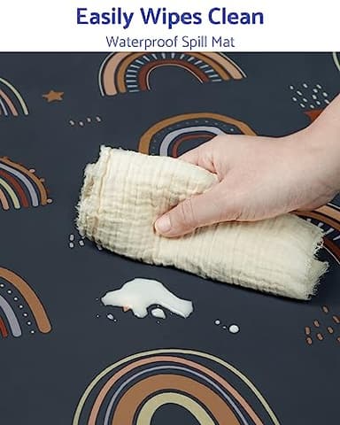 Blissful Diary Baby Splat Mat for Under High Chair, 50.4 x 50.4 Inch Wipeable Splash Mat, Waterproof and Washable, Anti-Slip Floor Protector, Retro Rainbow - Image 6