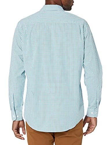 Amazon Essentials Men's Regular-Fit Long-Sleeve Casual Poplin Shirt, Blue Green Checked, Large - Image 3