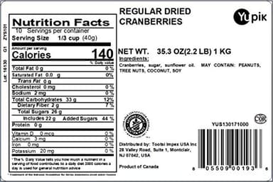 Yupik Dried Cranberries, 2.2 lb, Dried Whole Fruits, Fruity & Tart, Plump & Chewy, Source of Fiber, Healthy Snacks, Ideal for Baking & Topping - Image 2