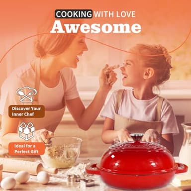 Enameled Cast Iron Dutch Oven with Lid,11”Dutch Oven for Homemade Bread,6 Quart Bread Pans,Bread Oven for Sourdough Bread Baking-with Silicone Baking Mat,Red Thick Enamel Bread Pan-Gifts for Family - Image 2