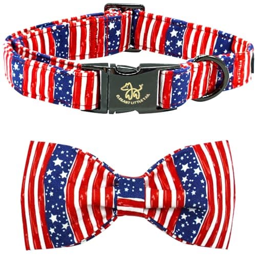 Elegant little tail Independence Dog Collar, Holiday Pet Collar with Bow Dog Durable Patriotic Dog Collars Pet Gift Adjustable Dog Collar for X-Small Dogs - Image 1