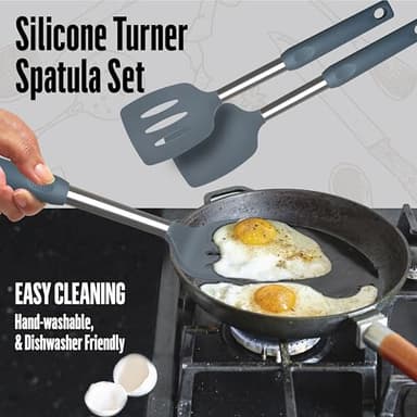 NAMAPRODX Silicone Spatulas set for kitchen use : Heat Resistant Turner & Slotted Silicone Spatula for Cooking, Non Toxic Kitchen Utensils, Ideal kitchen spatula turner for Eggs & Pancakes (Gray) - Image 4