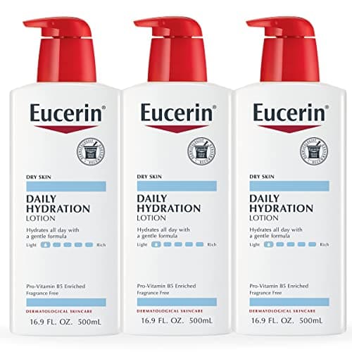 Eucerin Daily Hydration Body Lotion, Unscented Body Lotion for Sensitive Dry Skin, 16.9 Fl Oz Pump Bottles, 3 Pack - Image 1