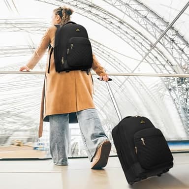 MATEIN Rolling Backpack for Women, 17 inch Water Resistant Wheeled Laptop Backpack, Large Carry On Luggage Travel Backpack with Wheels, Trolley Suitcase Business Overnight Roller Bag for Adults, Black - Image 2
