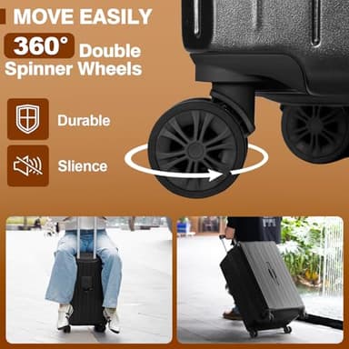 Romswi 5-Piece Luggage Set with Cup Holder TSA Lock, 20" 24" 28" Hardside Spinner Suitcase with Duffel Bag, Lightweight Durable PC+ABS Black Travel Luggage - Image 4